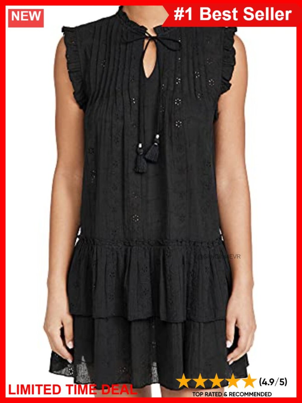 Eyelet Coverup Dress Ruffle Trim V-Neck Mini Halter Tie Summer